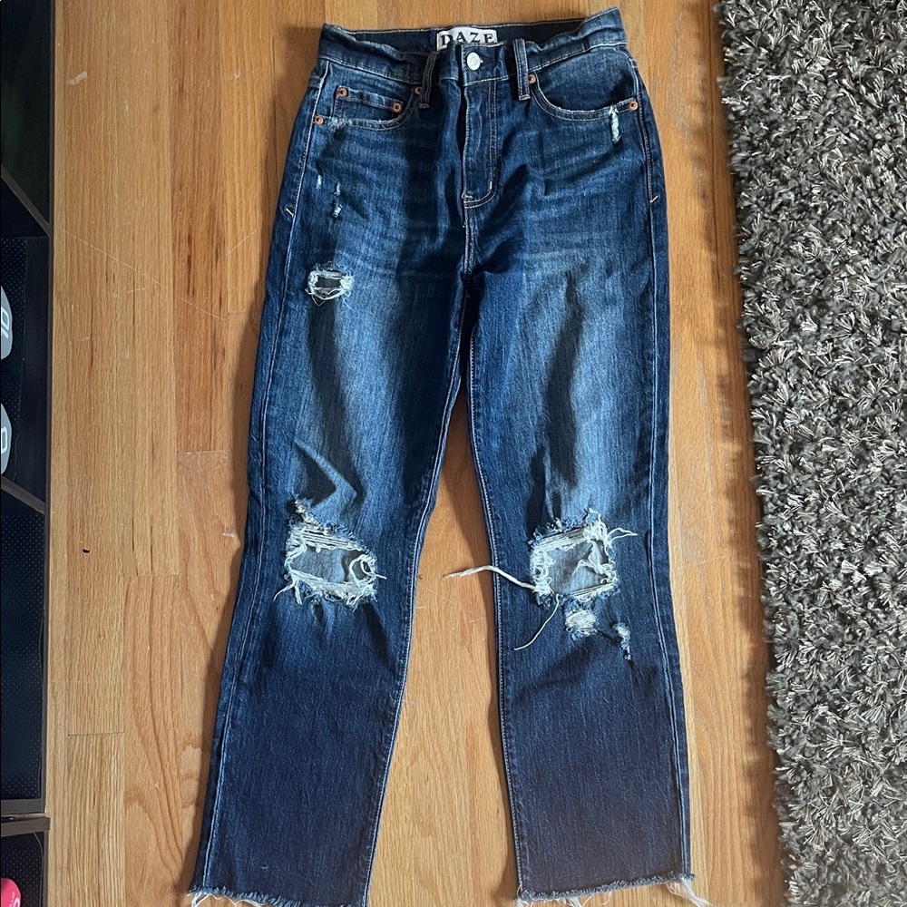 Daze Distressed straight leg ankle jeans